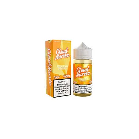the Pineapple Mango Cloud Nurdz 100ml e-liquid bottle with pineapple and mango candy graphics. by Vape4Less.