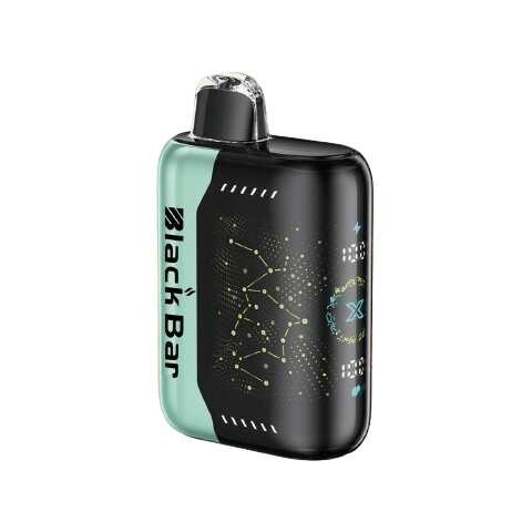 A 18ml Sour Mango Pineapple Black Bar Universe X disposable vape with ripe mango and pineapple fruit graphics. by Vape4Less.