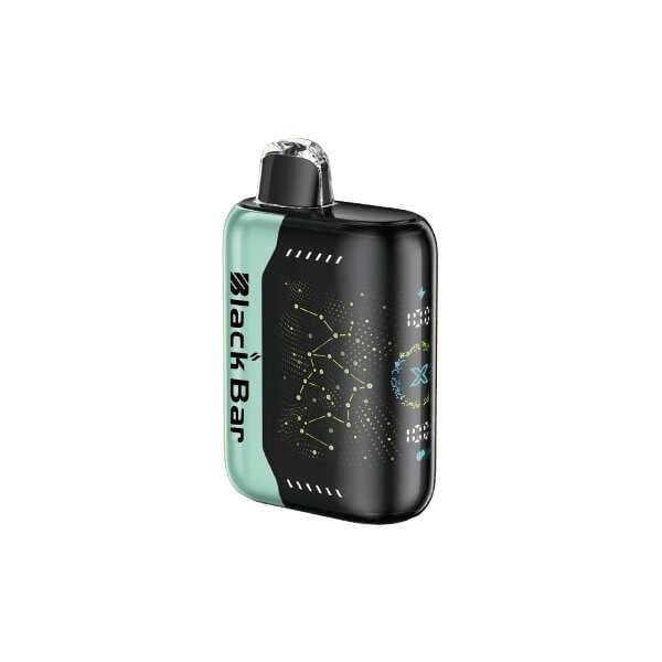 A 18ml Sour Mango Pineapple Black Bar Universe X disposable vape with ripe mango and pineapple fruit graphics. by Vape4Less.