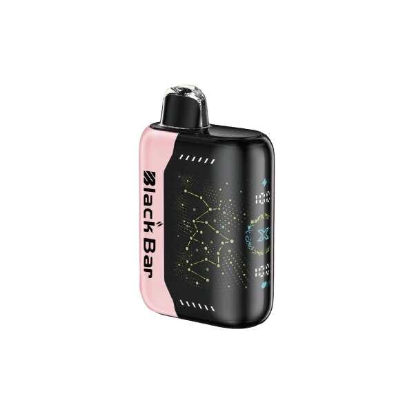 A 18ml Strawberry Watermelon Black Bar Universe X disposable vape with strawberry and watermelon fruit graphics on a sleek device. by Vape4Less.