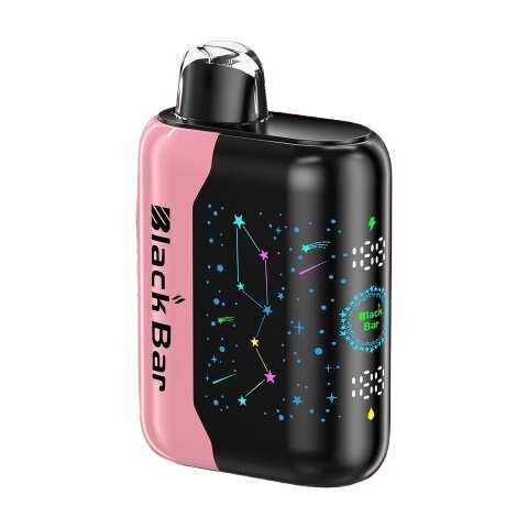 A 18ml Sweet Cherry Blueberry Black Bar Universe X disposable vape with cherry and blueberry fruit graphics on the device. by Vape4Less.