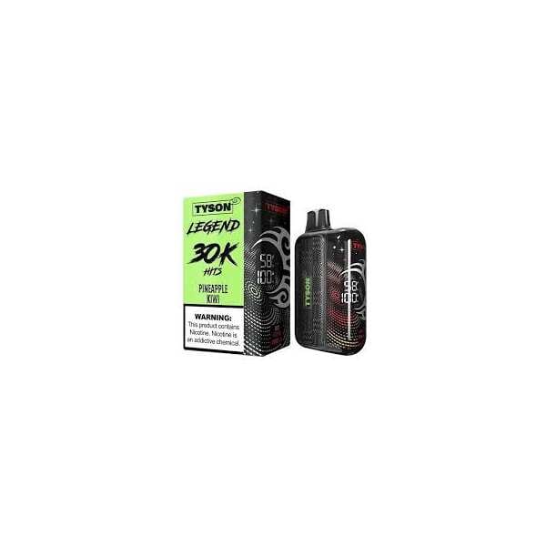 A 16ml Pineapple Kiwi Tyson 2.0 Legend 30K disposable vape with pineapple and kiwi-themed artwork. by Vape4Less.