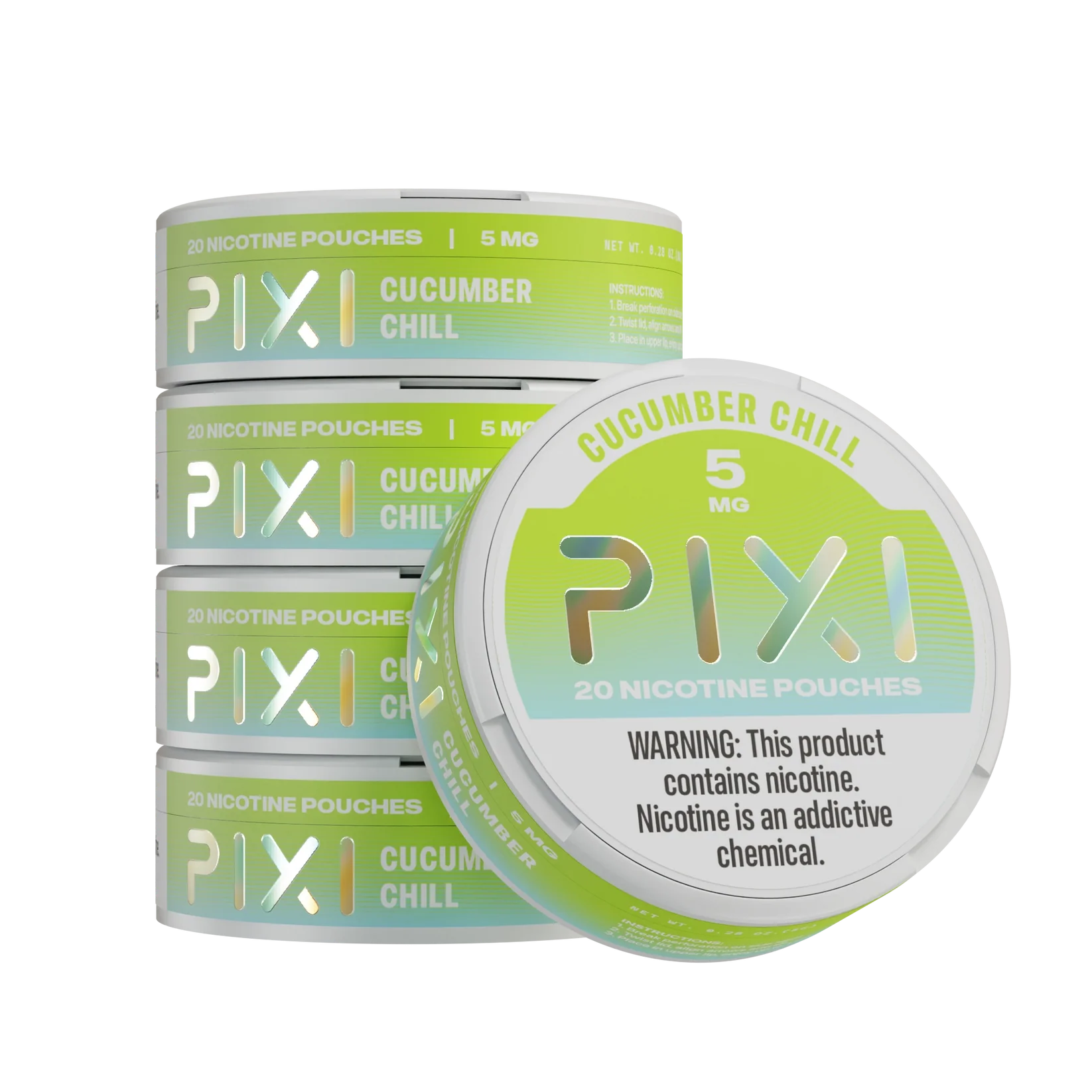 A Cucumber Chill Pixi nicotine pouches can 5mg - 5 pack by Vape4Less.