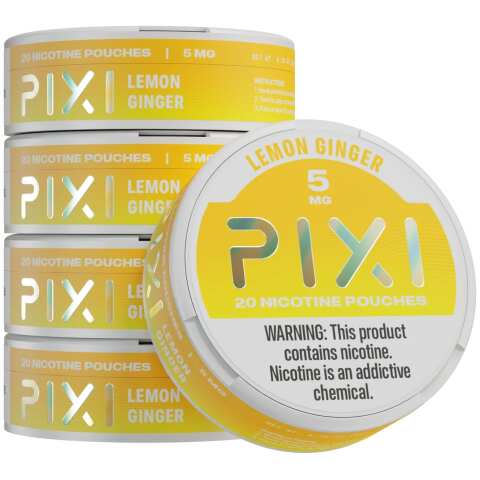 A Lemon Ginger Pixi nicotine pouches can 5mg - 5 pack by Vape4Less.