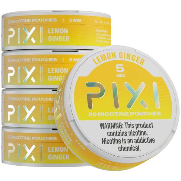 A Lemon Ginger Pixi nicotine pouches can 5mg - 5 pack by Vape4Less.