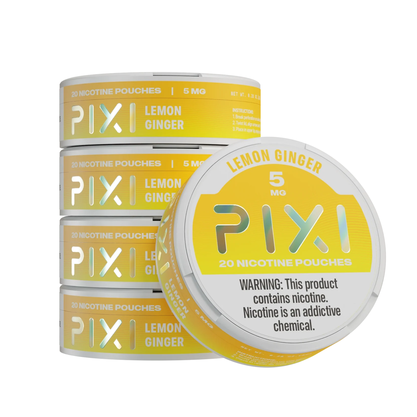 0004_copy_57e88e72-3cf2-4961-b992-58d80b7f362b (1) A Lemon Ginger Pixi nicotine pouches can 5mg - 5 pack by Vape4Less.