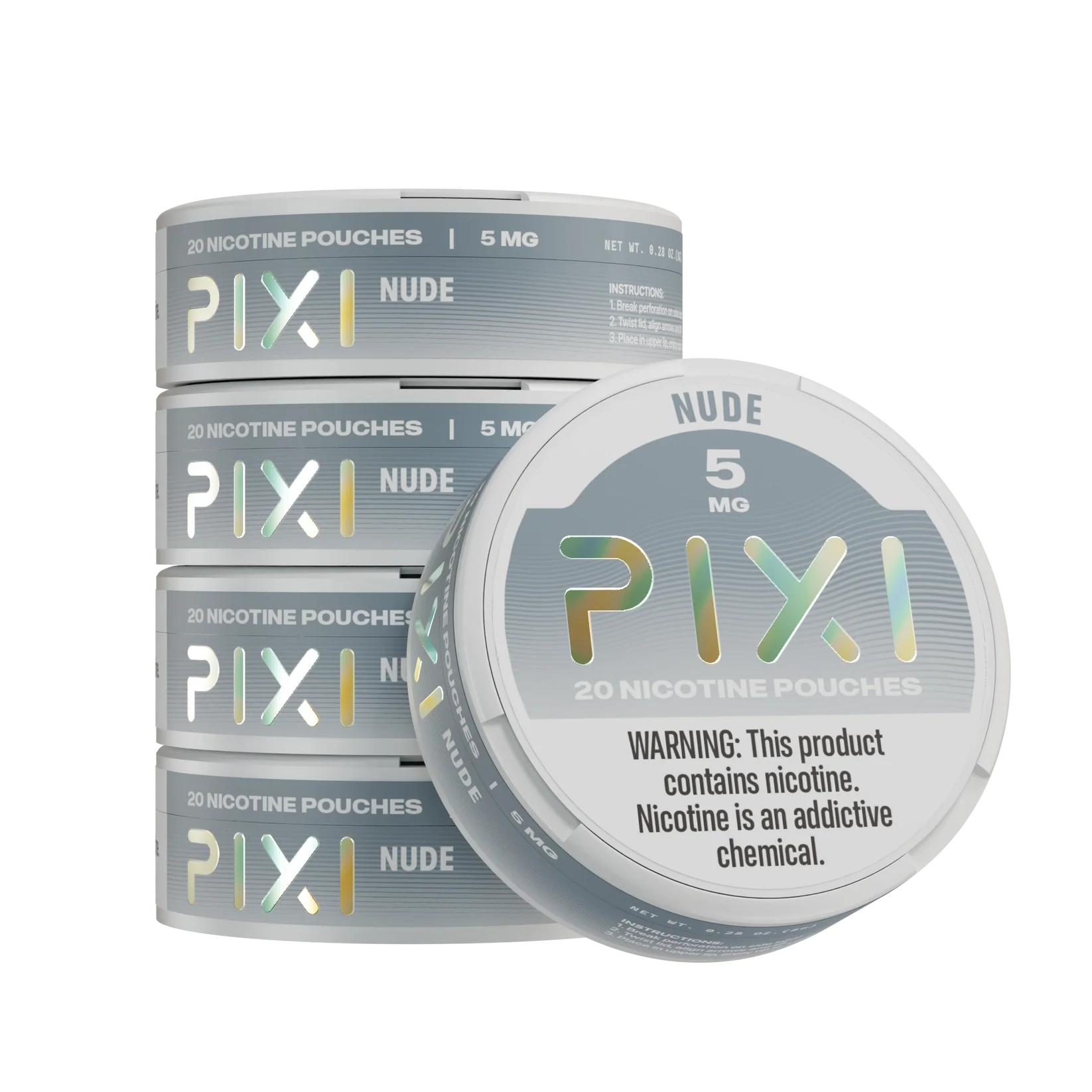 A Nude Pixi nicotine pouches can 5mg - 5 pack by Vape4Less.