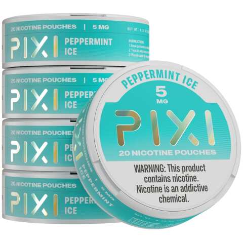 Peppermint Ice Pixi nicotine pouches can 10mg - 5 pack by Vape4Less.