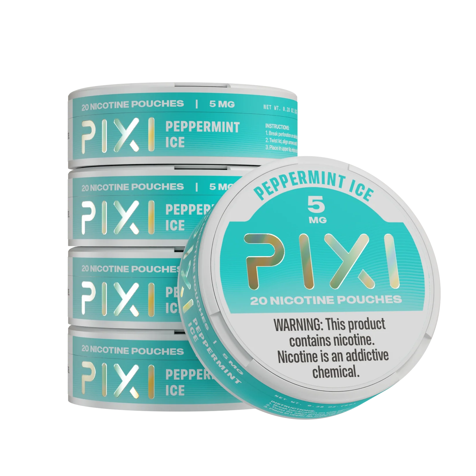 Peppermint Ice Pixi nicotine pouches can 10mg - 5 pack by Vape4Less.