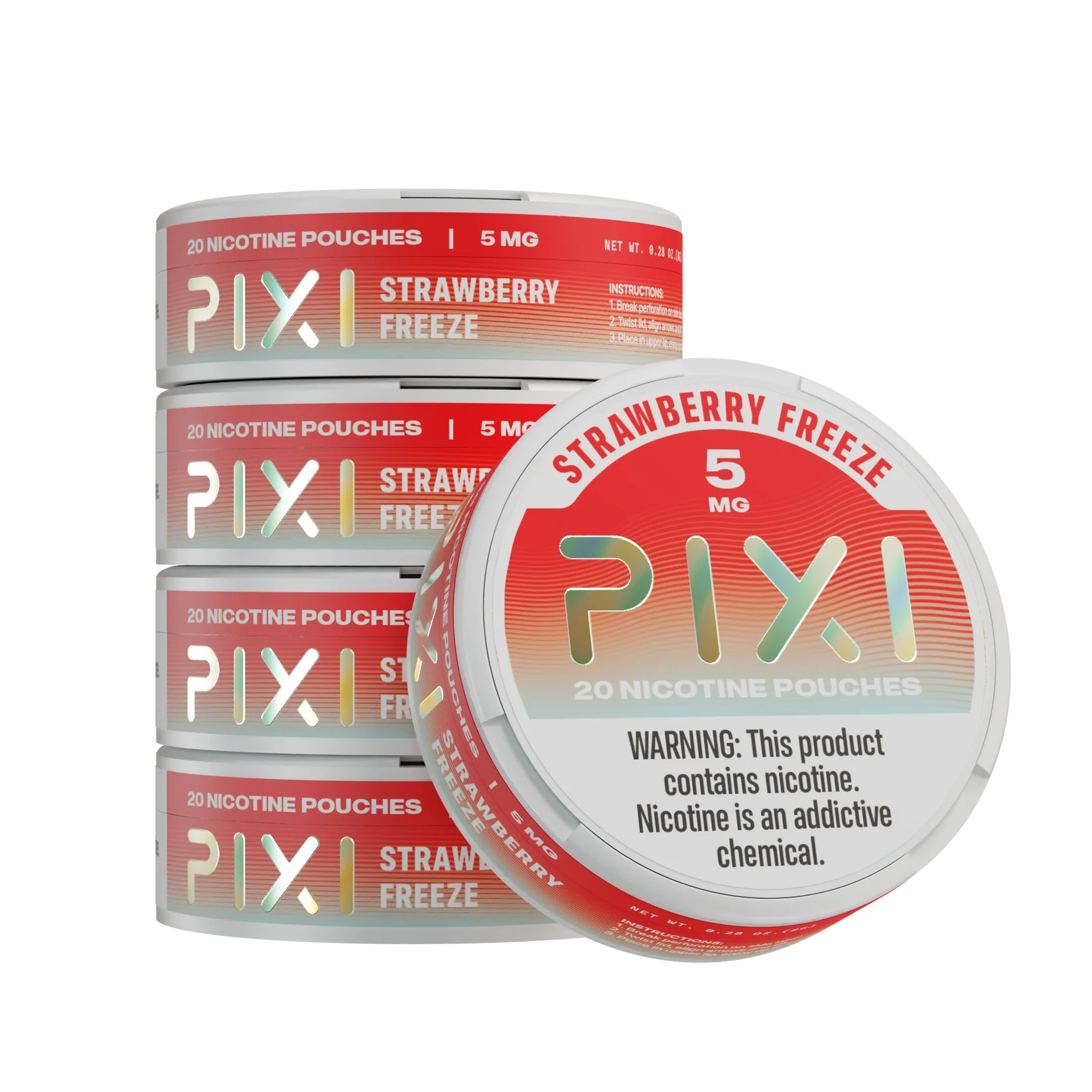A Strawberry Freeze Pixi nicotine pouches can - 5mg - 5 pack