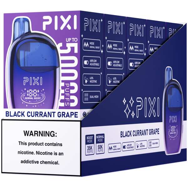 Black Currant Grape Pixi 50K Disposable Vape - Package by Vape4Less.