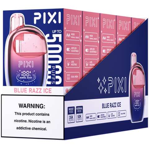 Blue Razz Ice Pixi 50K Disposable Vape - Package by Vape4Less.