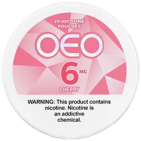 A Cherry OEO nicotine pouches can by Vape4Less.