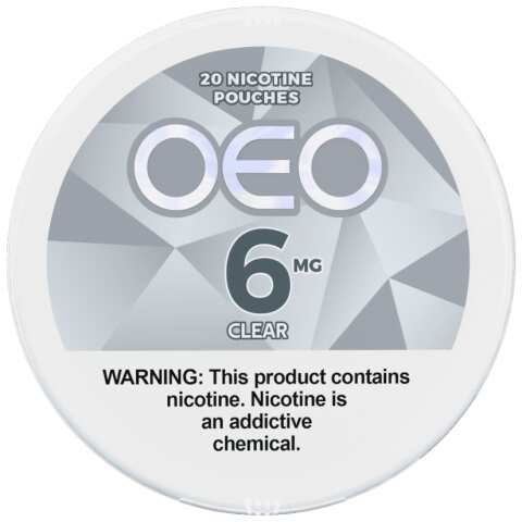 A Clear OEO nicotine pouches can by Vape4Less.