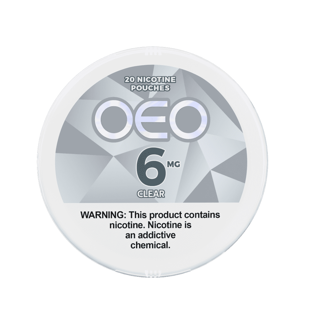 A Clear OEO nicotine pouches can by Vape4Less.