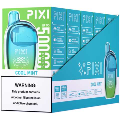 Cool Mint Pixi 50K Disposable Vape package by Vape4Less.