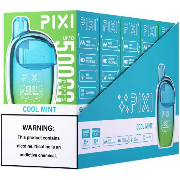 Cool Mint Pixi 50K Disposable Vape package by Vape4Less.