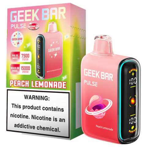 A 16ml Peach Lemonade Geek Bar Pulse disposable vape by Vape4Less.