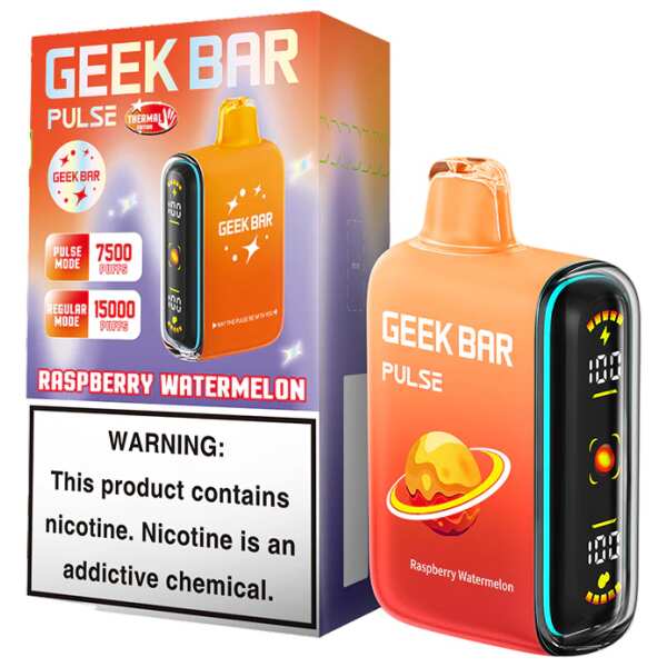 A 16ml Raspberry Watermelon Geek Bar Pulse disposable vape by Vape4Less.