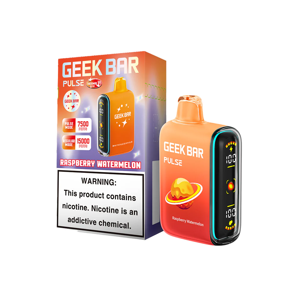 A 16ml Raspberry Watermelon Geek Bar Pulse disposable vape by Vape4Less.