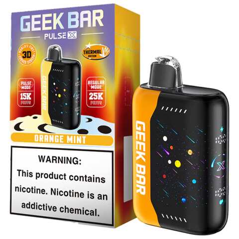 An Orange Mint Geek Bar Pulse X 25K disposable vape by Vape4Less.