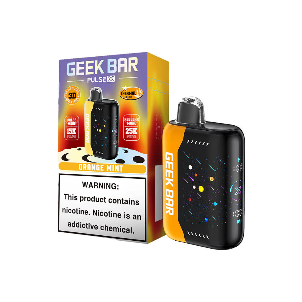 An Orange Mint Geek Bar Pulse X 25K disposable vape by Vape4Less.