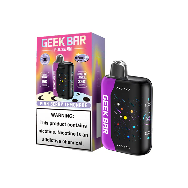A Pink Berry Lemonade Geek Bar Pulse X 25K disposable vape by Vape4Less.