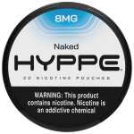 A Naked 8mg Hyppe Nicotine Pouches can with clean minimalist design on white background. by Vape4Less.