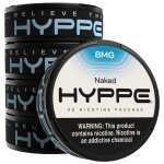 Naked Hyppe Nicotine Pouches can with clean minimalist design on white background. 5 Pack by Vape4Less.