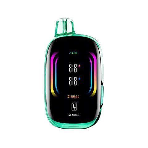 A Menthol Float Mello Pro 50K disposable vape with icy menthol float graphics and full smart screen display. by Vape4Less.