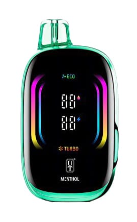 A Menthol Float Mello Pro 50K disposable vape with icy menthol float graphics and full smart screen display. by Vape4Less.