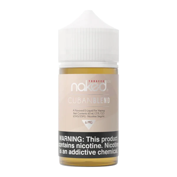 A 60ml bottle of Cuban Blend Naked 100 60mL e-liquid bottle by Vape4Less.