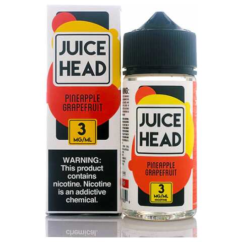 A 100ml bottle of Pineapple Grapefruit Juice Head e-liquid bottle featuring pineapple and grapefruit fruit artwork on the label. by Vape4Less.