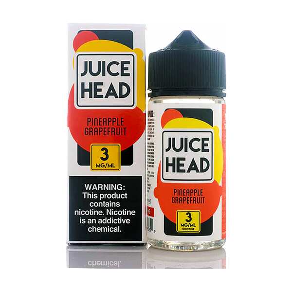 A 100ml bottle of Pineapple Grapefruit Juice Head e-liquid bottle featuring pineapple and grapefruit fruit artwork on the label. by Vape4Less.
