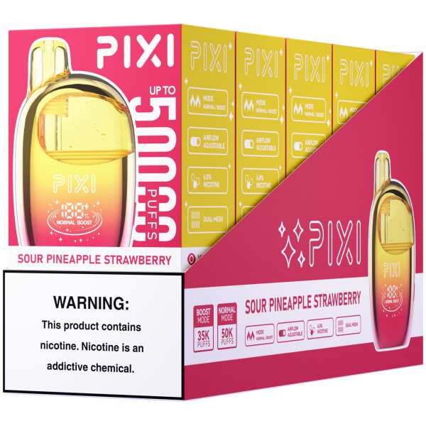 Sour Pineapple Strawberry Pixi 50K Disposable Vape Package by Vape4Less.