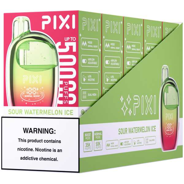 Sour Watermelon Ice Pixi 50K Disposable Vape Package by Vape4Less.