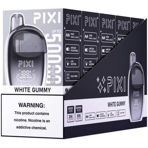 White Gummy Pixi 50K Disposable Vape Package by Vape4Less.