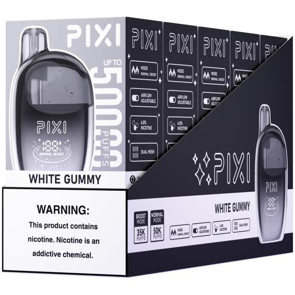 White Gummy Pixi 50K Disposable Vape Package by Vape4Less.