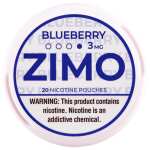 A Blueberry ZIMO Nicotine Pouches can featuring blueberry-themed branding and modern, colorful design. by Vape4Less.