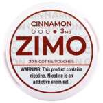 A Cinnamon ZIMO Nicotine Pouches can featuring red cinnamon-themed branding and modern design. by Vape4Less.