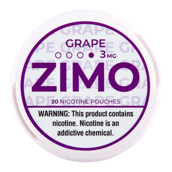 A Grape ZIMO Nicotine Pouches can featuring purple grape-themed branding and modern design. by Vape4Less.