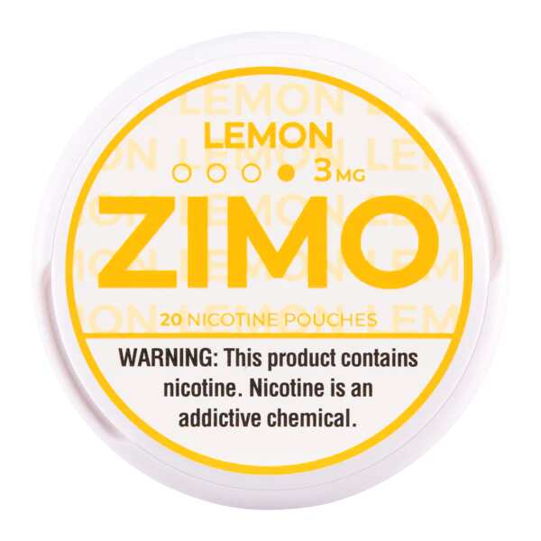 A Lemon ZIMO Nicotine Pouches can featuring yellow lemon-themed branding and a modern, clean design. by Vape4Less.