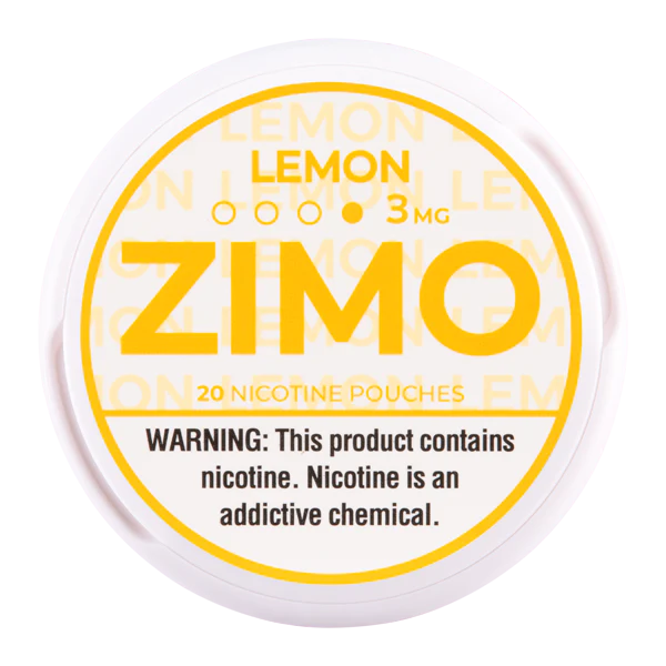 Zimo_Lemon_3mg_White-Label A Lemon ZIMO Nicotine Pouches can featuring yellow lemon-themed branding and a modern, clean design. by Vape4Less.