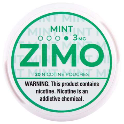 A Mint ZIMO Nicotine Pouches can featuring fresh mint-themed branding and a modern, minimal design. by Vape4Less.
