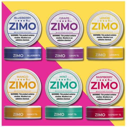 A Fruity Variety Pack Zimo Nicotine Pouches with mixed fruity flavor selection by Vape4Less.