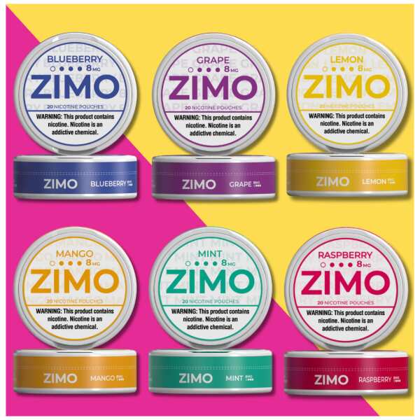 A Fruity Variety Pack Zimo Nicotine Pouches with mixed fruity flavor selection by Vape4Less.