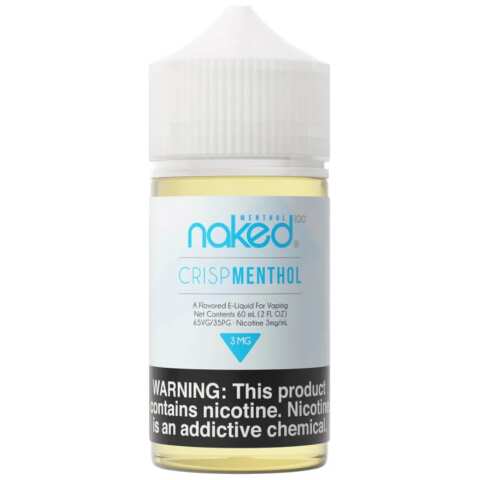 A 60ml bottle of Crisp Menthol Naked 100 vape juice 60mL by Vape4Less.