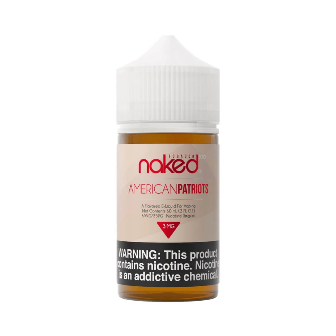 A 60ml bottle of American Patriots Naked 100 60mL e-liquid bottle by Vape4Less.