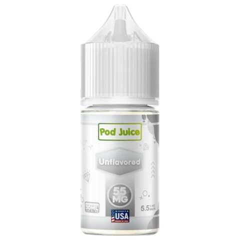 A 30ml bottle of Unflavored Pod Juice e-liquid offers a clean, flavorless nicotine salt vape designed for smooth performance in pod systems. by Vape4Less.