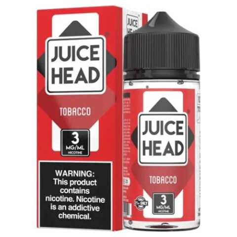 A 100ml bottle of Tobacco Juice Head e-liquid bottle featuring classic tobacco-themed label artwork. by Vape4Less.